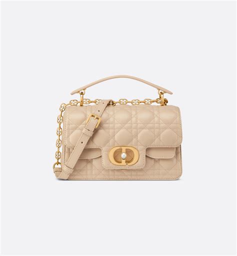 Small Dior Jolie Top Handle Bag Beige Cannage Tweed 